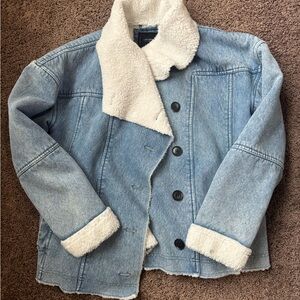 Lucky Brand Blue Denim Jacket with White Sherpa Lining